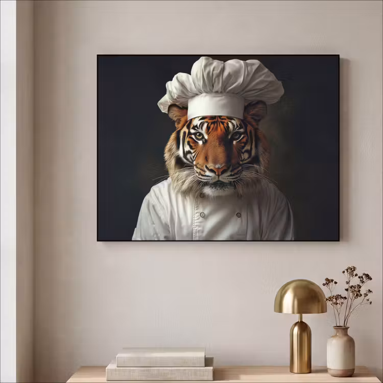 Tijger - Kokskleding - Bruin Textielframe zwart klein -sfeer2