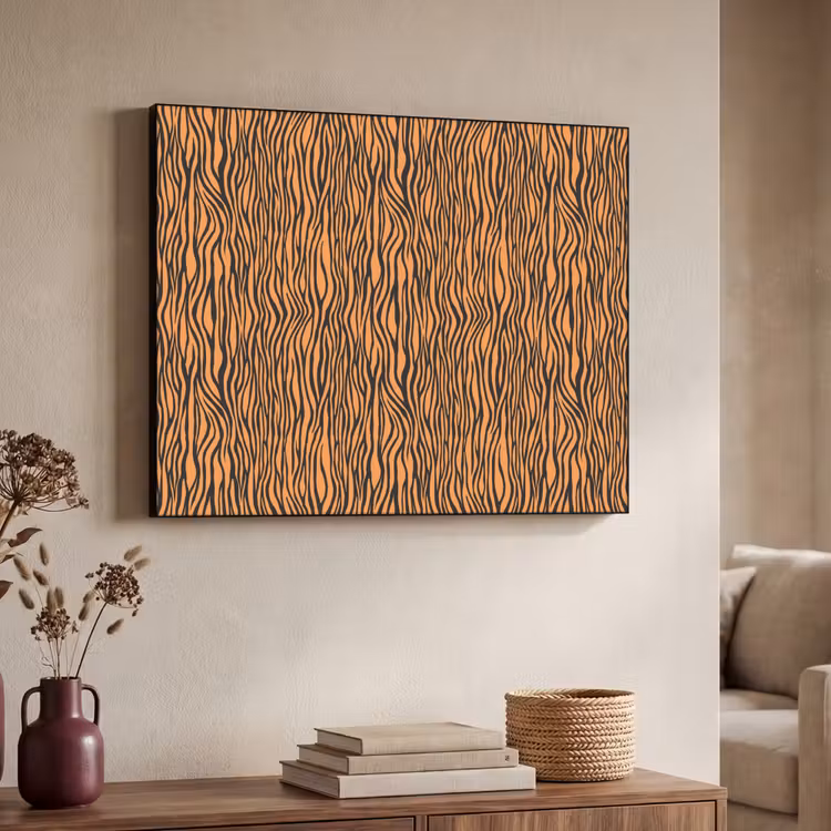 Tijger - Oranje - Patroon - Strepen Textielframe zwart klein 947 -sfeer3
