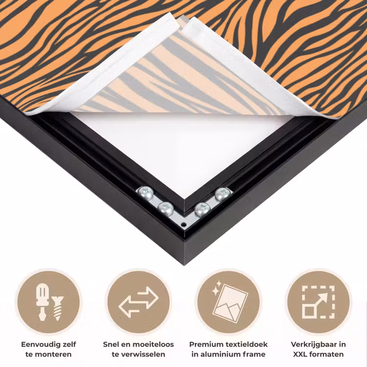Tijger - Oranje - Patroon - Strepen Textielframe zwart klein 947 -USP_closeupNL