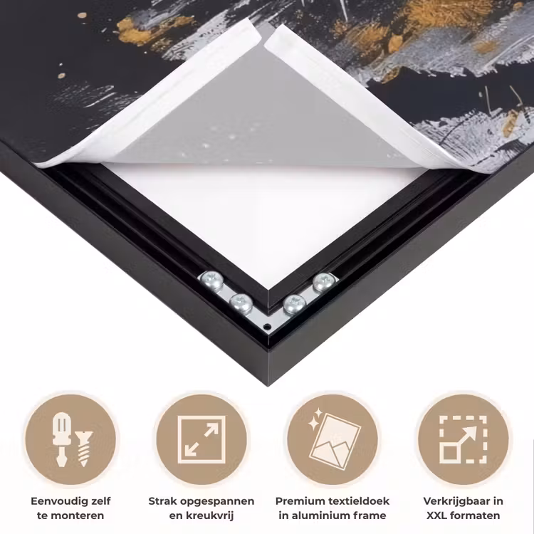 Tijger - Verfspatten - Goud Textielframe zwart klein -USP_feed_closeupNL