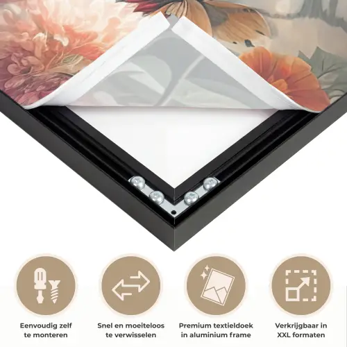 Tijger - Wilde dieren - Bloemen - Jungle Textielframe zwart klein -USP_closeupNL