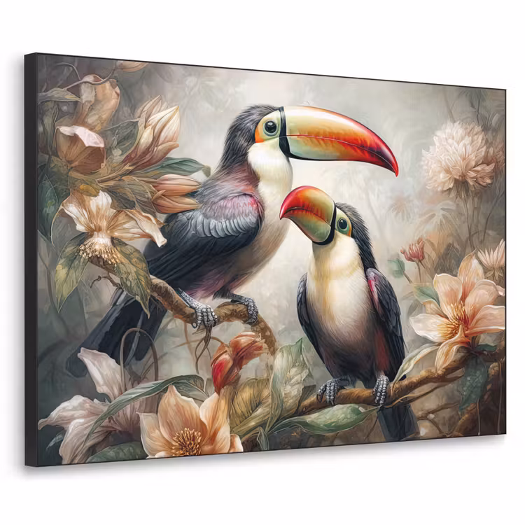 Toekan - Vogels - Bloemen - Jungle Textielframe zwart klein -3d