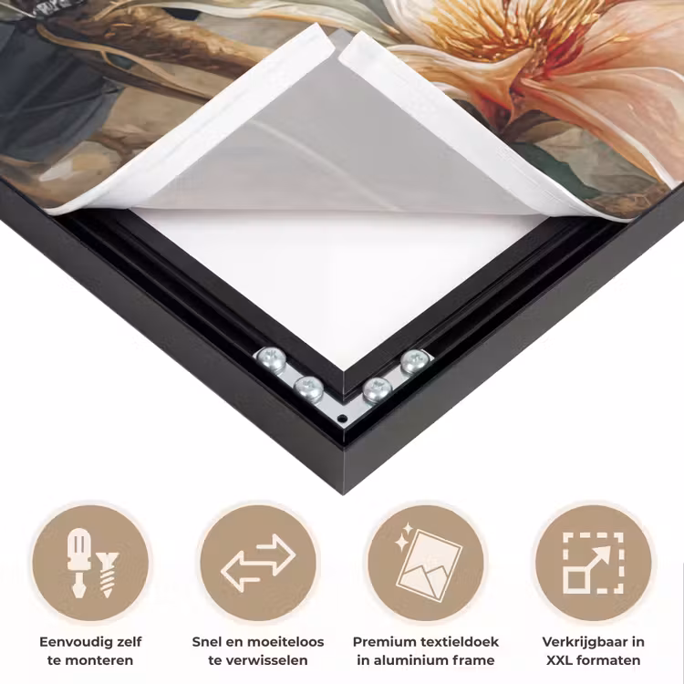 Toekan - Vogels - Bloemen - Jungle Textielframe zwart klein -USP_closeupNL