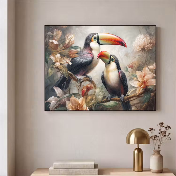 Toekan - Vogels - Bloemen - Jungle Textielframe zwart klein -sfeer2