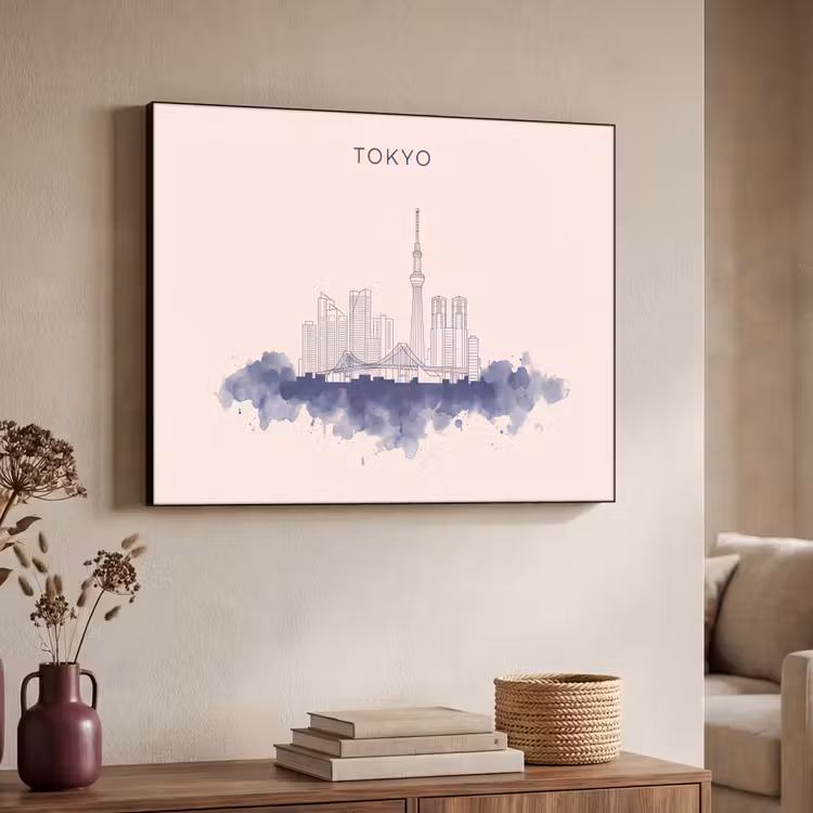 Tokyo - Skyline - Stad - Abstract - Blauw Textielframe zwart klein -sfeer3