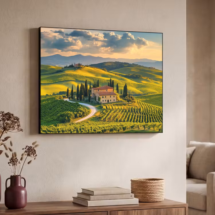 Toscane - Landschap - Wijngaarden Textielframe - compleet frame klein -sfeer3