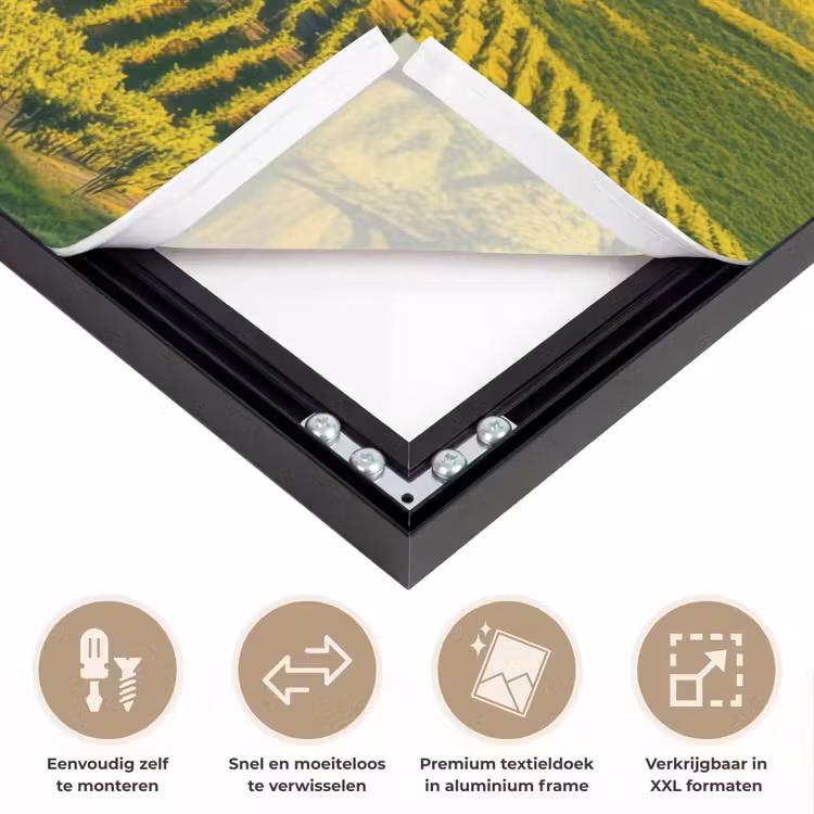 Toscane - Landschap - Wijngaarden Textielframe zwart klein -USP_closeupNL