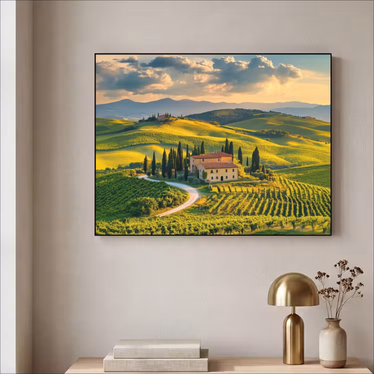 Toscane - Landschap - Wijngaarden Textielframe - compleet frame klein -sfeer2