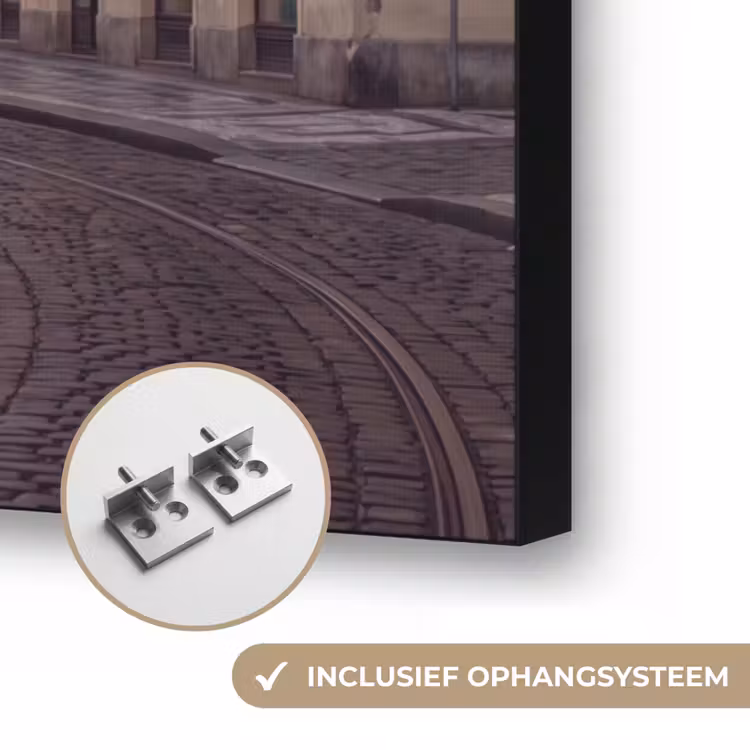 Tram - Straat - Stadsgezicht - Klassiek - Rood Textielframe zwart klein -USP_ophangsysteemNL
