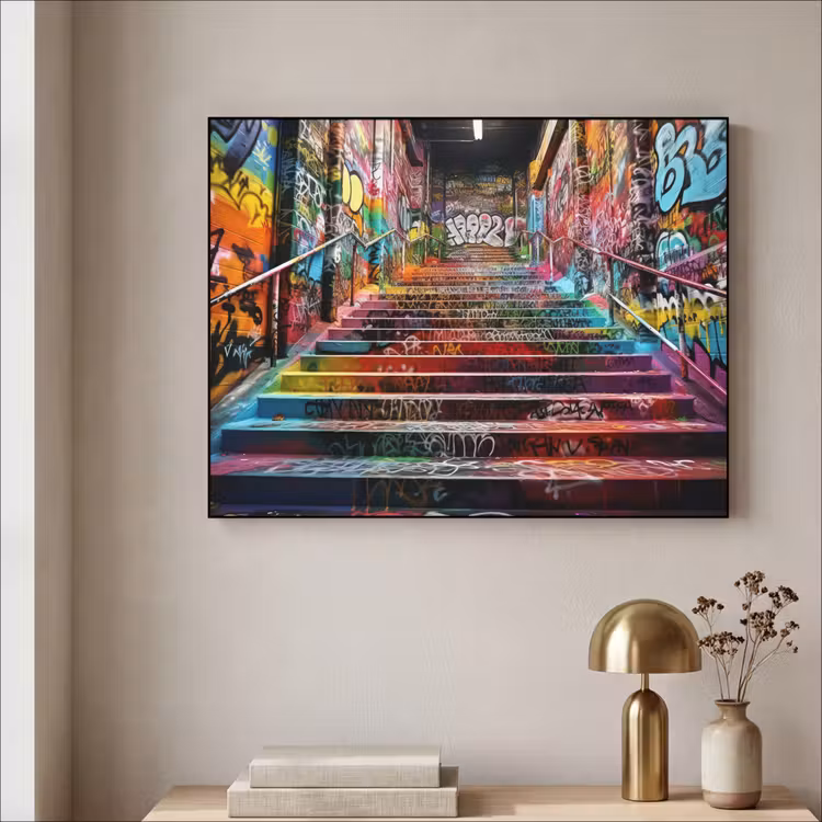 Trap - Graffiti - Kleuren - Kunst Textielframe zwart klein -sfeer2