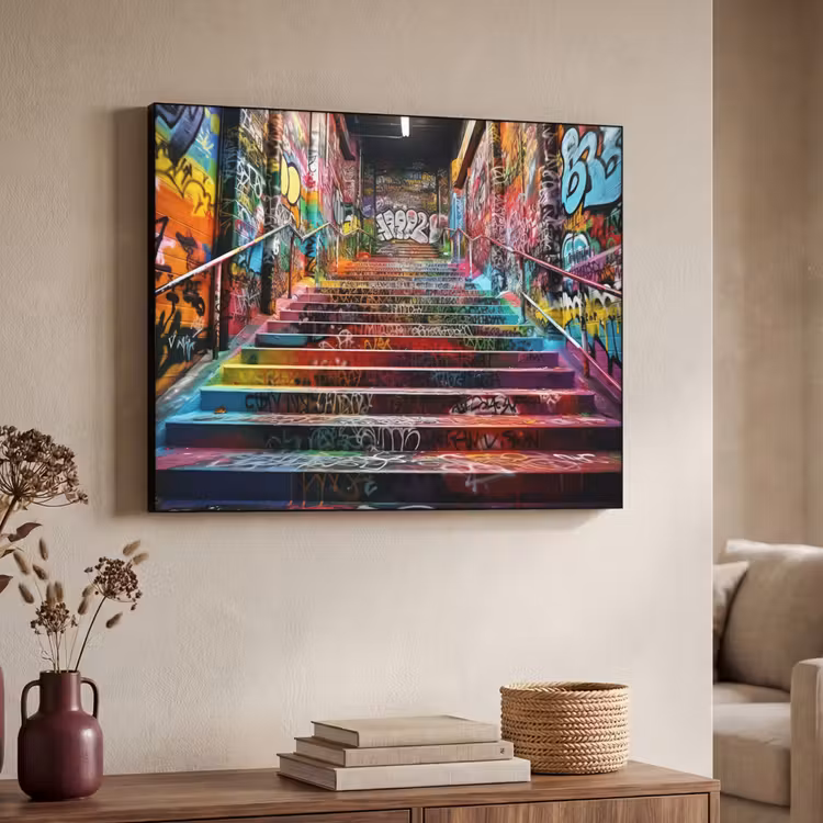 Trap - Graffiti - Kleuren - Kunst Textielframe zwart klein -sfeer3