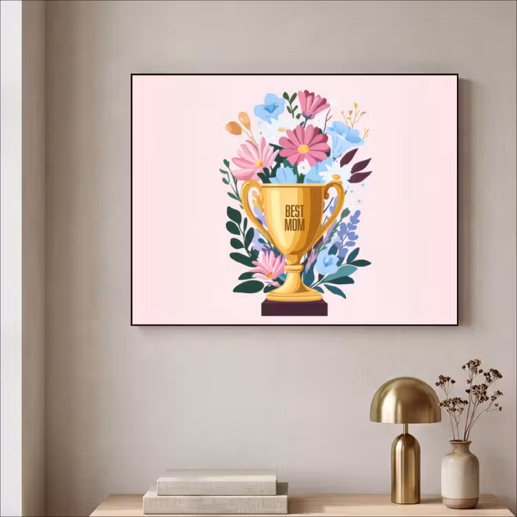 Trofee - Best Mom - Bloemen - Kleurrijk Textielframe zwart klein -sfeer2