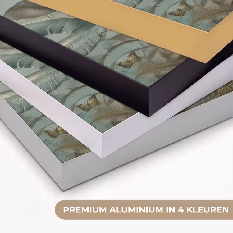 Tropisch bladerdek - Vlinders - groen - Bruin Textielframe zwart klein -USP_kleurenNL