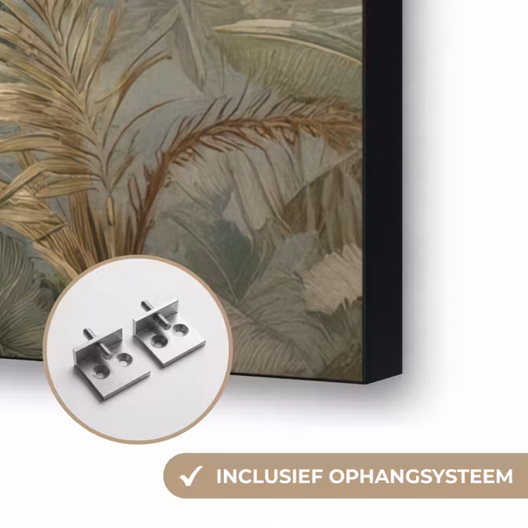 Tropisch bladerdek - Vlinders - groen - Bruin Textielframe zwart klein -USP_ophangsysteemNL