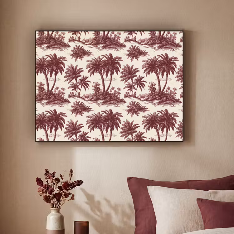 Tropisch - Geometrisch - Bordeauxrood Textielframe zwart klein 947 -sfeer1