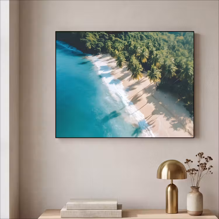 Tropisch - Strand - Water - Palmbomen Textielframe - compleet frame klein -sfeer2