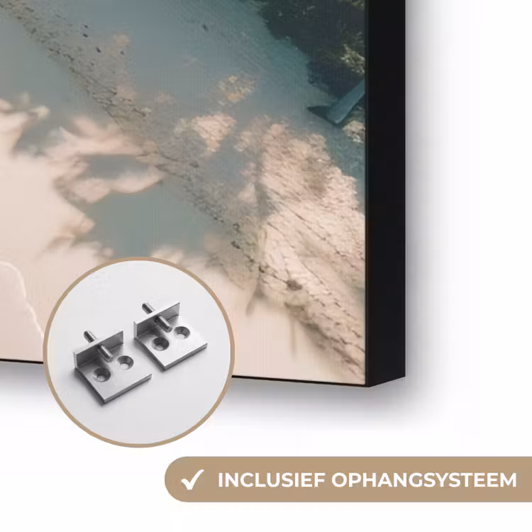 Tropisch - Strand - Water - Palmbomen Textielframe zwart klein -USP_ophangsysteemNL