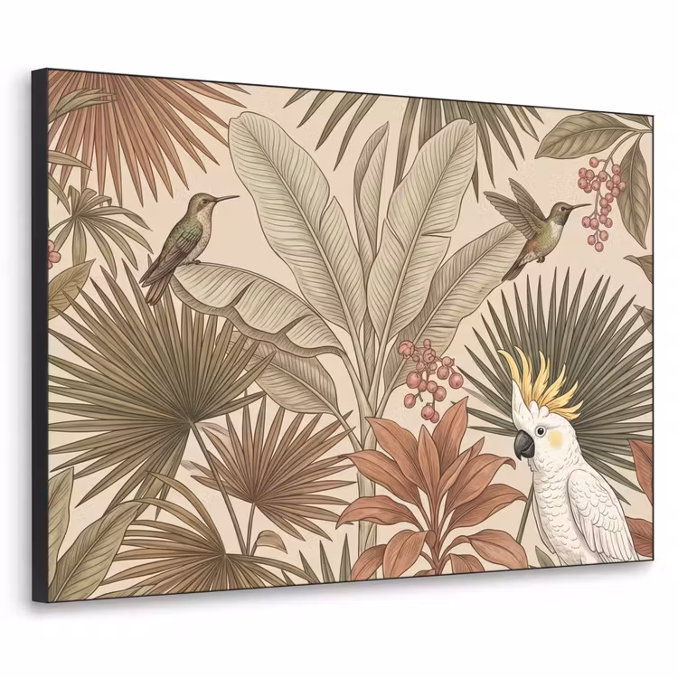 Tropisch - Vogels - Beige Textielframe zwart klein -3d