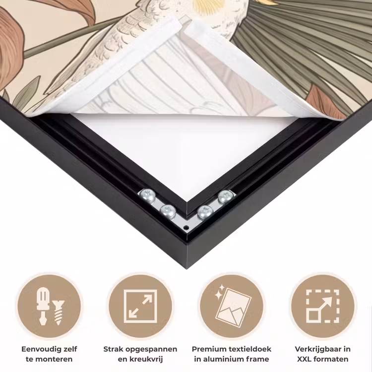 Tropisch - Vogels - Beige Textielframe zwart klein -USP_feed_closeupNL
