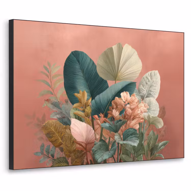 Tropische bladeren - Bloemen - Roze - groen Textielframe zwart klein -3d