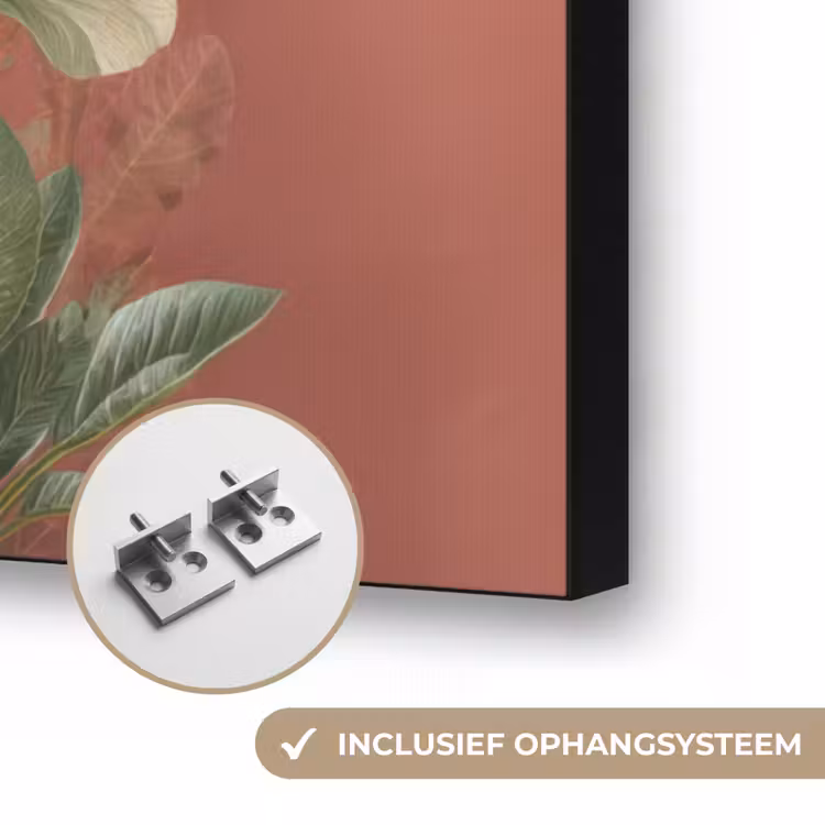 Tropische bladeren - Bloemen - Roze - groen Textielframe zwart klein -USP_ophangsysteemNL