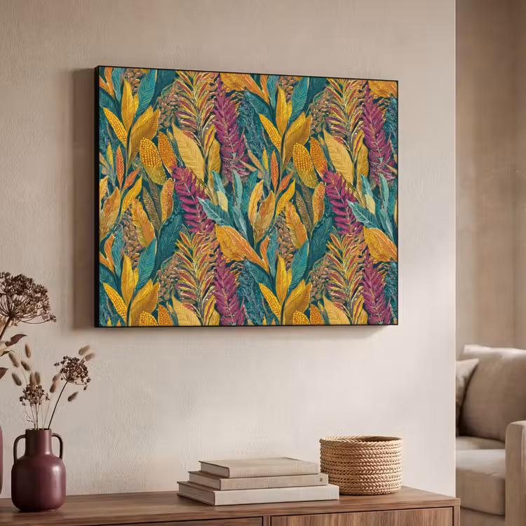Tropische - Botanisch - Patroon - Kleurrijk - Exotisch Textielframe zwart klein 947 -sfeer3