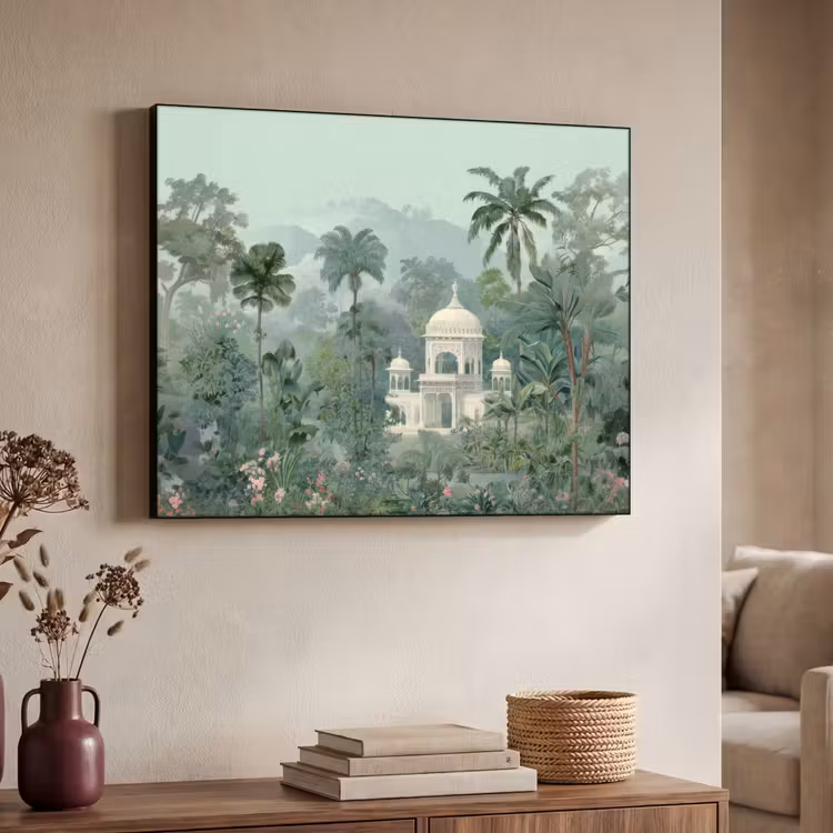 Tropische tuin - Koepelgebouw - Bloemen Textielframe zwart klein -sfeer3