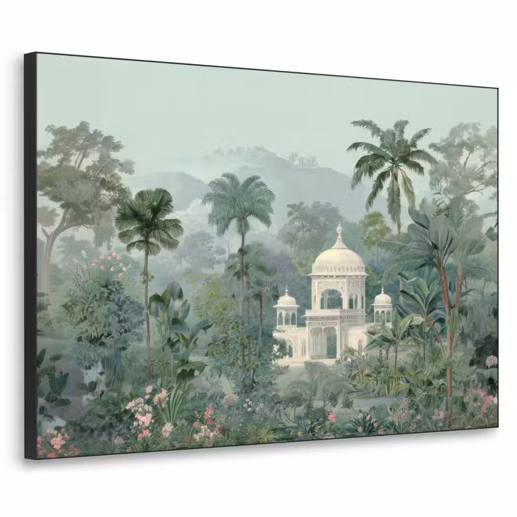 Tropische tuin - Koepelgebouw - Bloemen Textielframe zwart klein -3d