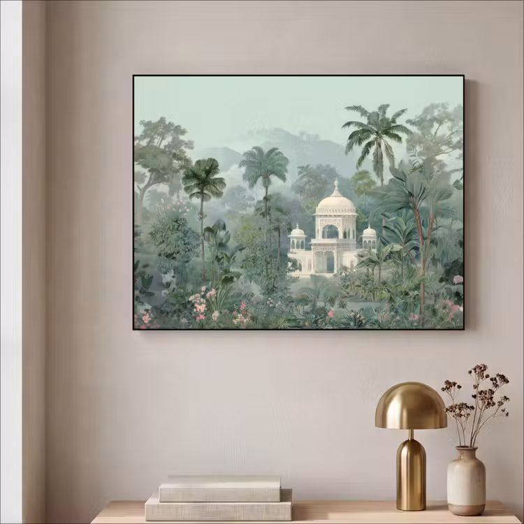 Tropische tuin - Koepelgebouw - Bloemen Textielframe zwart klein -sfeer2