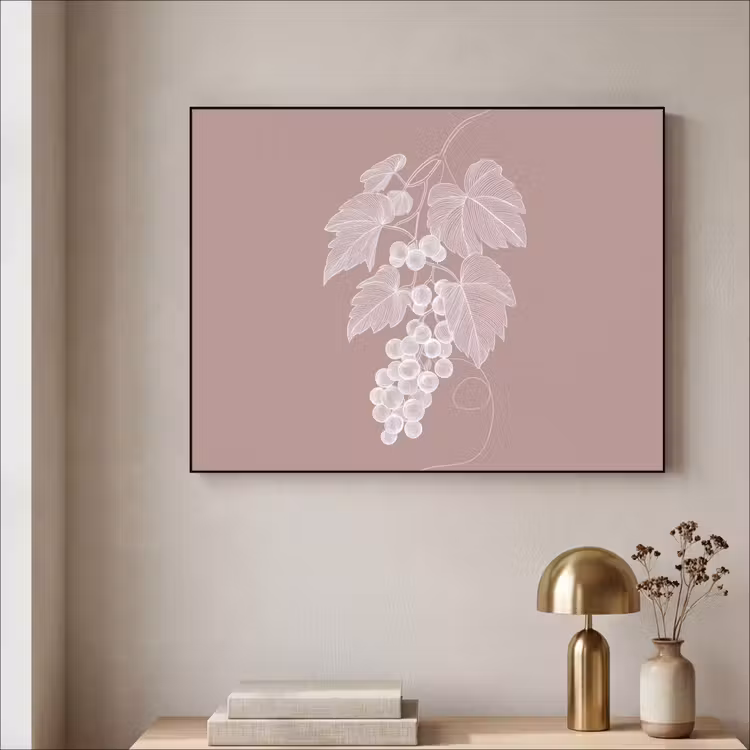 Tros - Druiven - Illustratie - Bladeren Textielframe - compleet frame klein -sfeer2