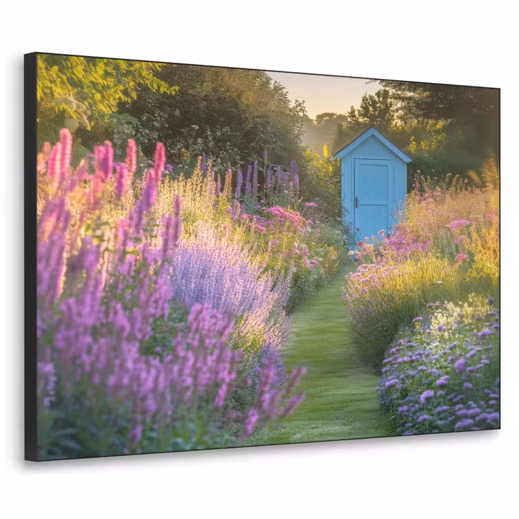 Tuinhuisje - Blauw - Bloemen Textielframe zwart klein -3d