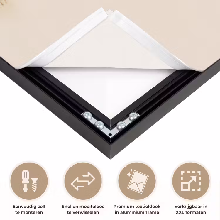 Tulp - Minimalistisch - Beige Textielframe zwart klein -USP_closeupNL