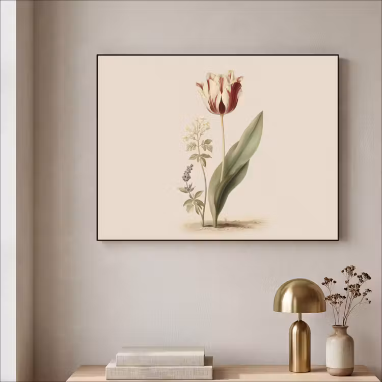 Tulp - Minimalistisch - Beige Textielframe - compleet frame klein -sfeer2
