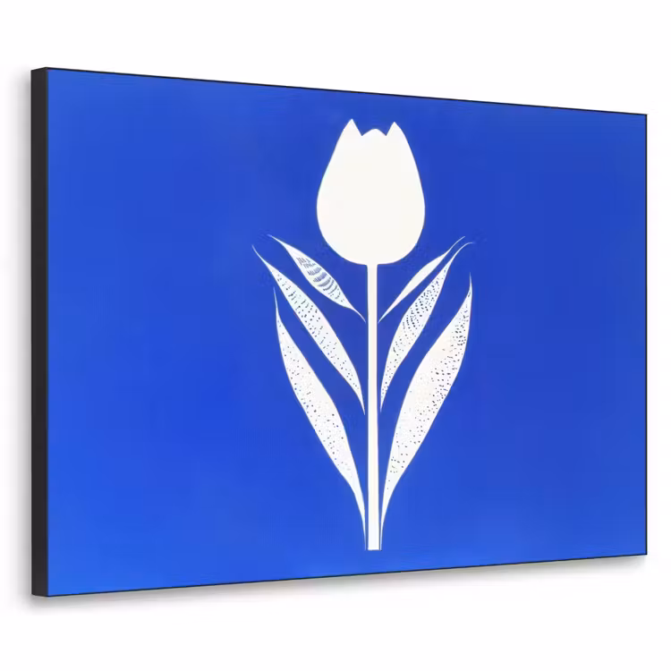 Tulp - Minimalistisch - Bladeren - Wit Textielframe - compleet frame klein -3d