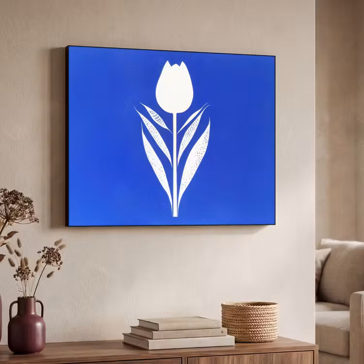 Tulp - Minimalistisch - Bladeren - Wit Textielframe - compleet frame klein -sfeer3