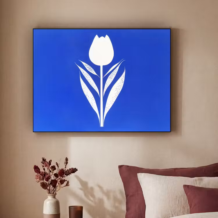 Tulp - Minimalistisch - Bladeren - Wit Textielframe - compleet frame klein -sfeer1
