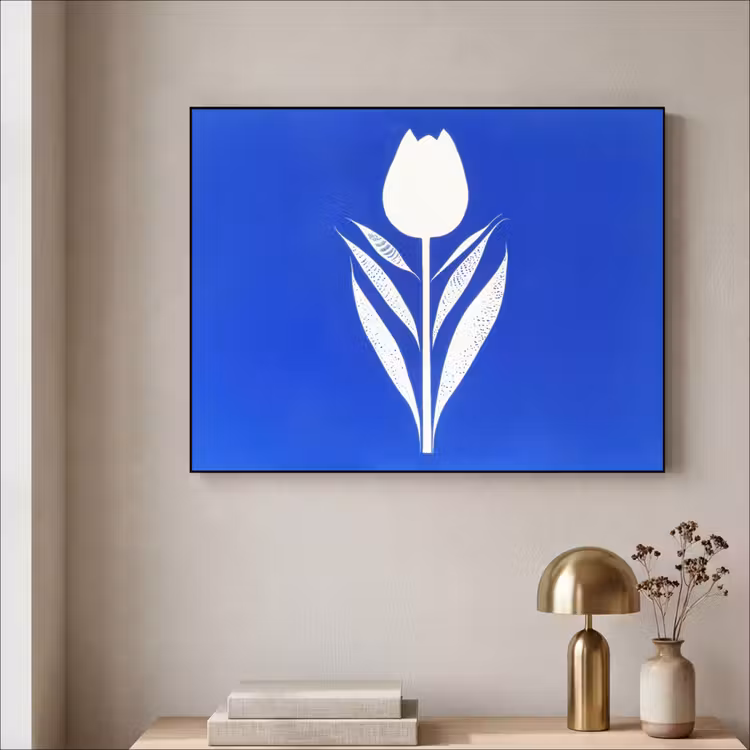 Tulp - Minimalistisch - Bladeren - Wit Textielframe zwart klein -sfeer2