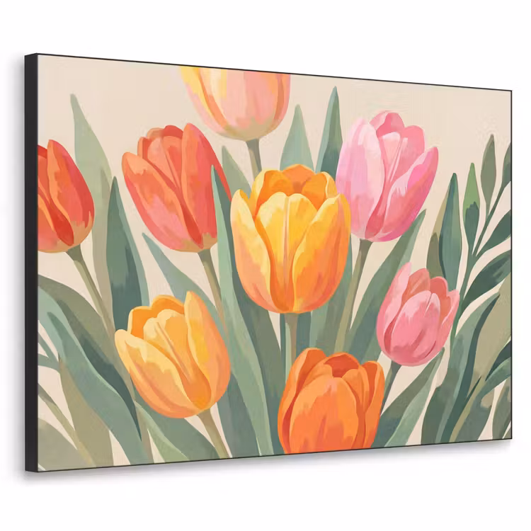 Tulpen - Abstract - Kleurrijk Textielframe zwart klein -3d