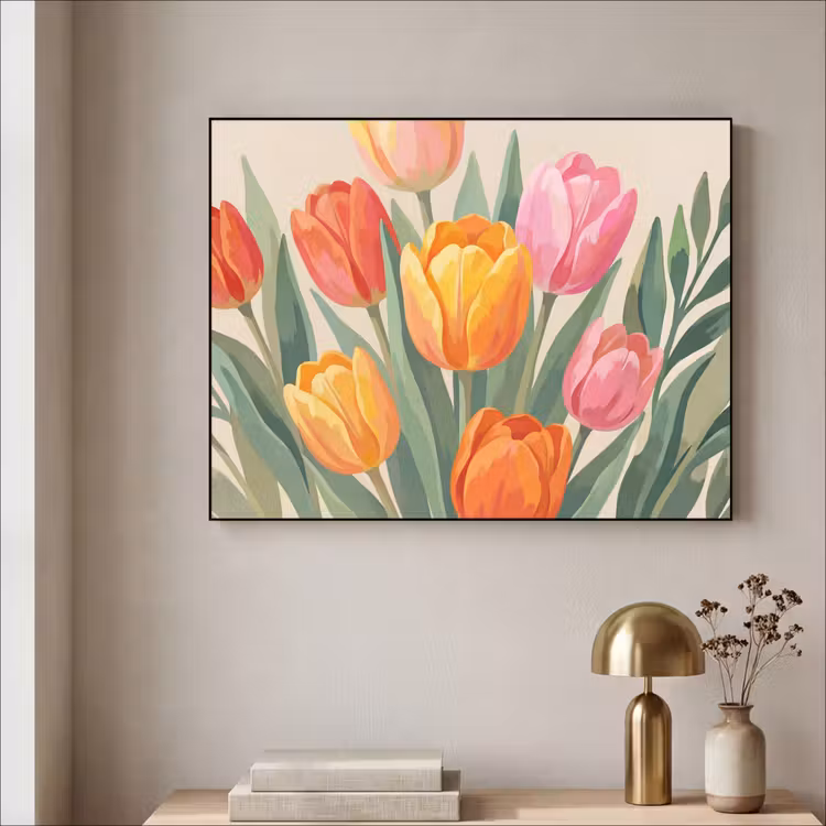 Tulpen - Abstract - Kleurrijk Textielframe zwart klein -sfeer2