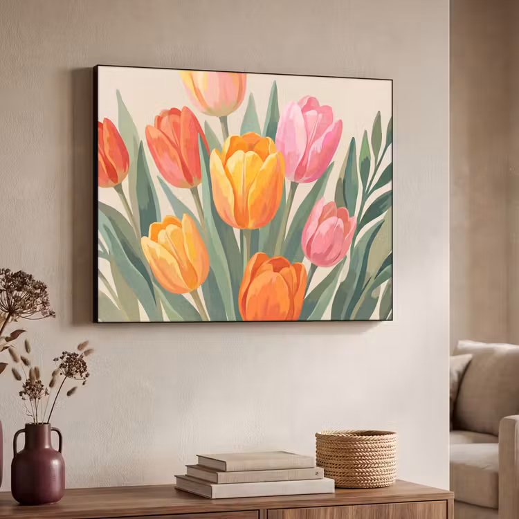 Tulpen - Abstract - Kleurrijk Textielframe zwart klein -sfeer3