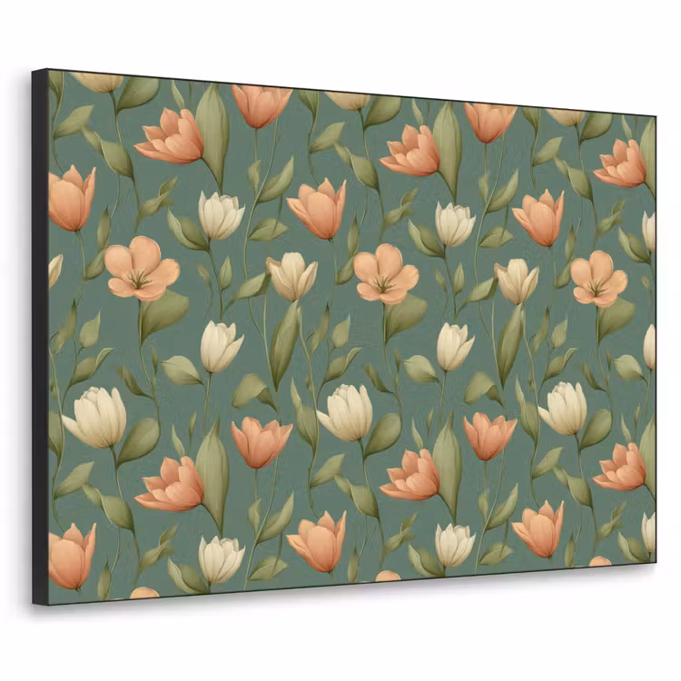 Tulpen - Botanisch - Groen Textielframe zwart klein 947 -3d