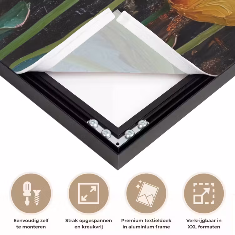 Tulpen - Geel - Penseelstreken - Abstract Textielframe zwart klein -USP_feed_closeupNL