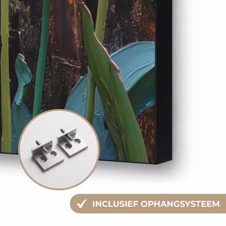 Tulpen - Geel - Penseelstreken - Abstract Textielframe zwart klein -USP_ophangsysteemNL