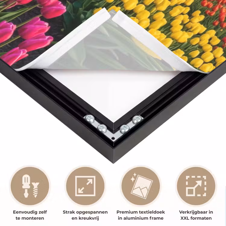 Tulpen - Holland - Molen - Kleurrijk Textielframe zwart klein -USP_feed_closeupNL