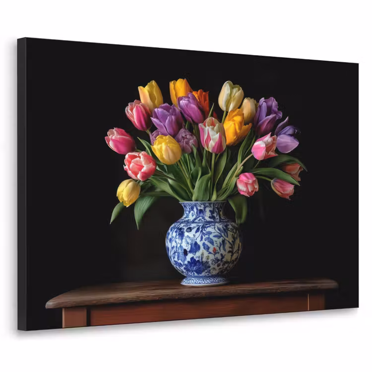 Tulpen - Kleuren - Hout - Vaas Textielframe zwart klein -3d