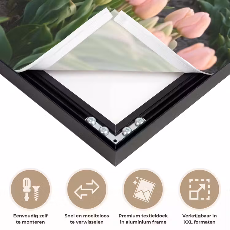 Tulpen - Landschap - Roze Textielframe zwart klein -USP_closeupNL