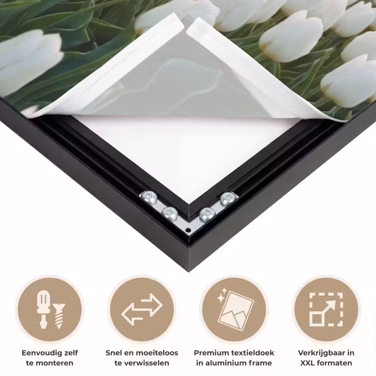Tulpen - Landschap - Wit Textielframe zwart klein -USP_closeupNL