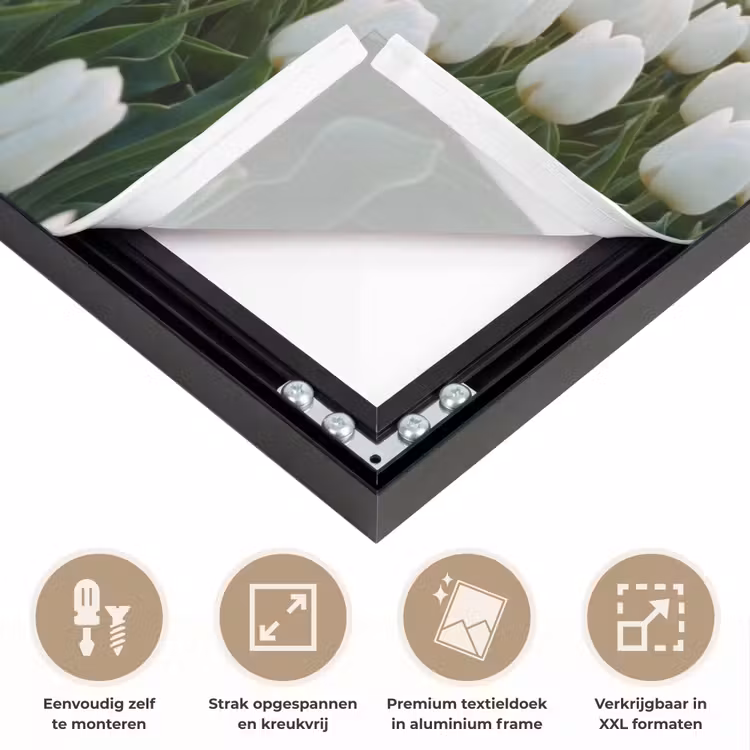 Tulpen - Landschap - Wit Textielframe zwart klein -USP_feed_closeupNL