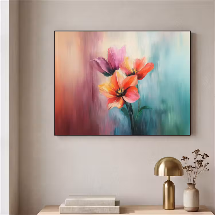 Tulpen - Lichtreflecties - Kleurverloop Textielframe zwart klein -sfeer2
