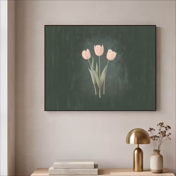 Tulpen - Liefde - Donkergroen Textielframe zwart klein -sfeer2